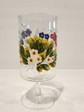 Neiman Marcus Hand Painted Glass Goblet Wildflower